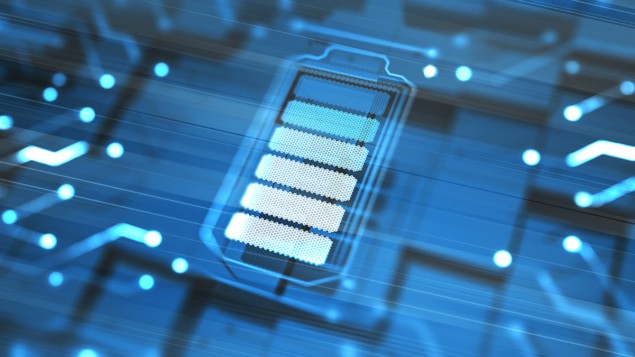 Conceptual image showing bars of charge on a battery bathed in cool, icy colours