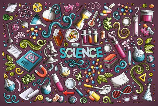 Cartoon of science lab equipment