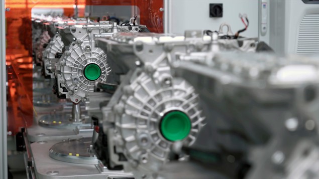 Electric car motors on an assembly line