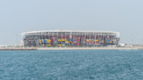 Stadium 947, built from shipping containers, viewed from the sea