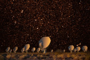Composite image of the existing MeerKAT array with a starry night sky