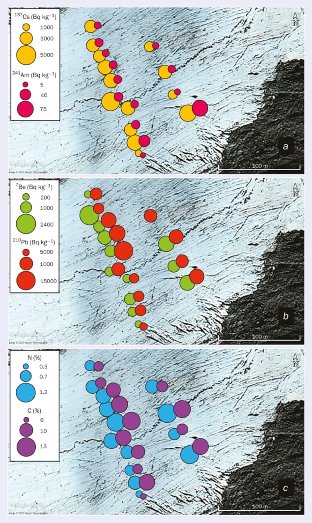 Map of where samples were taken and radioactive materials recorded