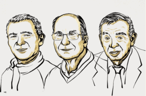 Pencil drawing of three chemistry laureates