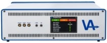 Photo of Vector Atomic's optical clock, an oblong grey box with a display screen and a handful of connectors