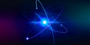 Glowing Atomic Structure on Dark Background Representing Quantum Physics and Energy
