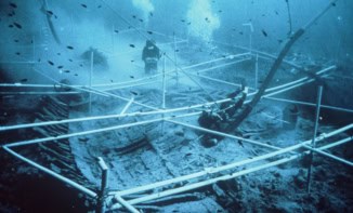 Kyrenia Ship hull during underwater excavation