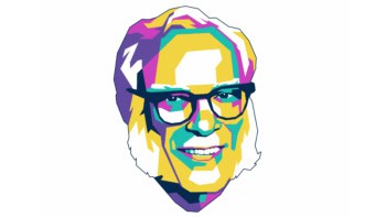 Cartoon illustration of Isaac Asimov