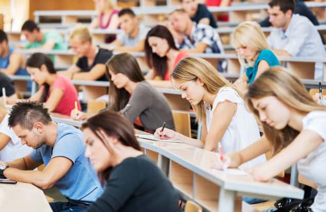 University students in a lecture theatre