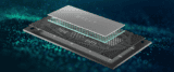 Schematic diagram of the Zuchongzhi-3 chip showing four layers. The top layer is silver and has the chip's name written on it in Chinese characters. Below it is a layer that resembles neon turquoise mesh. The third layer is a circuit board. The bottom layer is a silvery substrate.