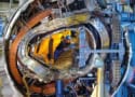 Man working inside the Wendelstein 7-X stellarator in Germany