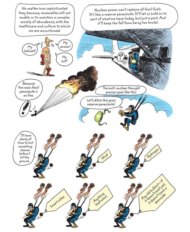 Comic depicting a parachutist whose chute is on fire and their thought process about not using their backup chute