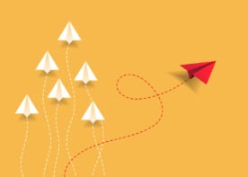 white arrows with a red arrow going in another direction