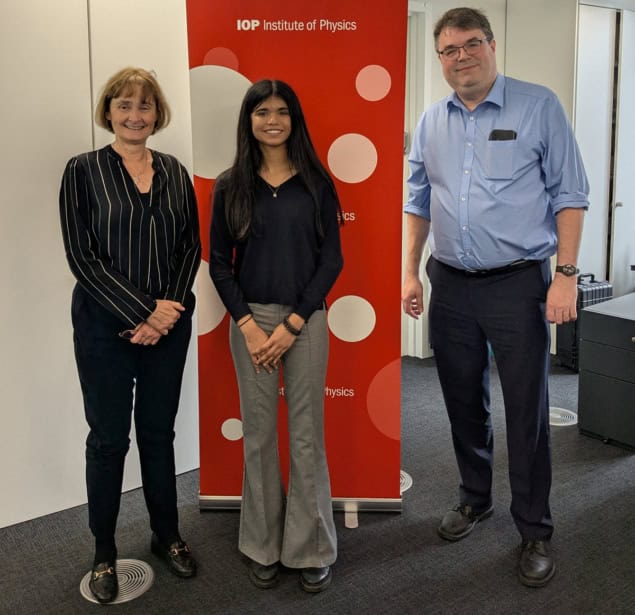 Michele Dougherty, Naeya Mistry and Tom Grinyer at the Institute of Physics, London