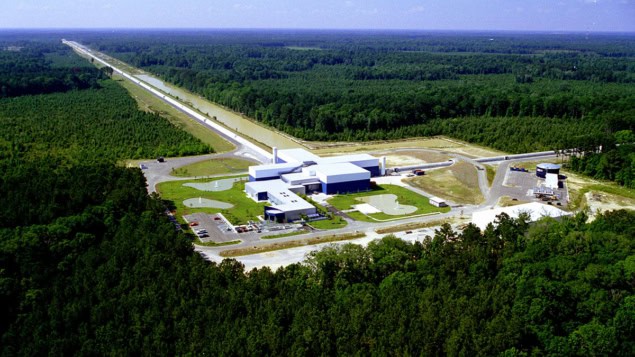 Aerial photo of LIGO Livingston Aerial photo of a scientific facility with two long