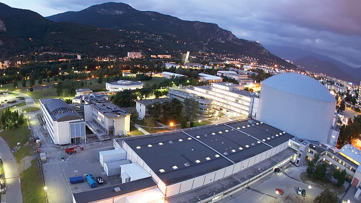 Science facility with mountains