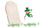 Leprechaun dancing on a gravestone