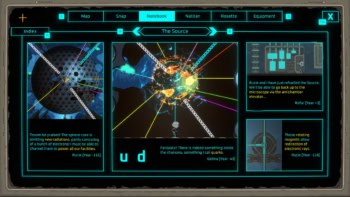 Screenshot from a pixel-art computer game puzzle based on particle physics