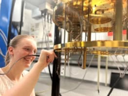 Physicist Diana Kirschbaum works in a lab