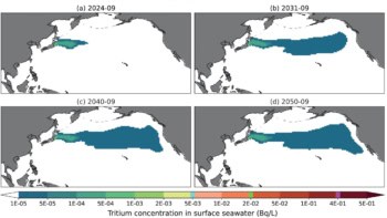 Modelled tritium concentration in seawater