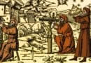 An engraving showing Arab astrologers using early astronomical instruments