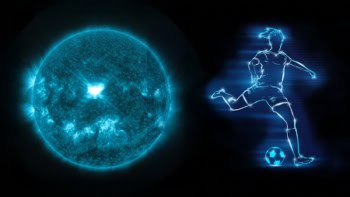 NASA image of the sun plus a high-tech outline of a football player