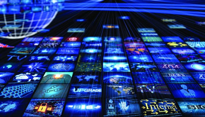 Abstract image of a colourful array of screen pictures