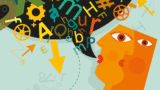 Funky illustration of a person with a speech bubble containing sounds and noises.
