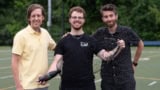 Three researchers with their new parachute
