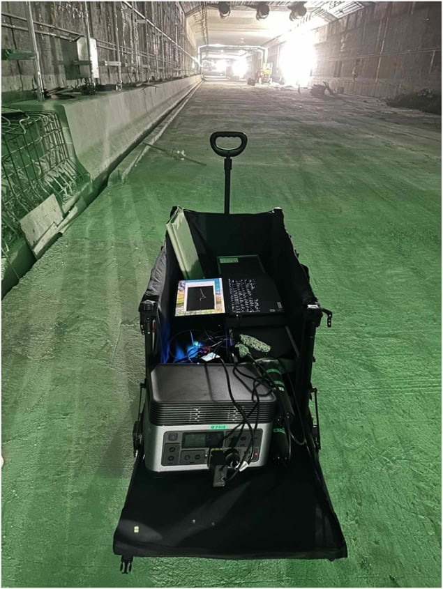 Photograph of the portable muon detector in the Shanghai tunnel