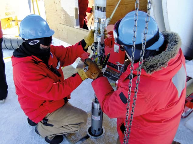 Construction workers at the Askaryan Radio Array