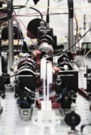 Photo showing the optical components used to manipulate the quantum fluctuations of light