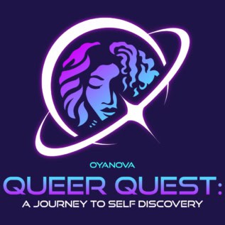 queer quest advert - a woman's face inside a planet