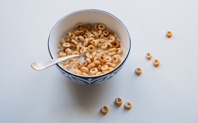 Bowl of Cheerios and milk