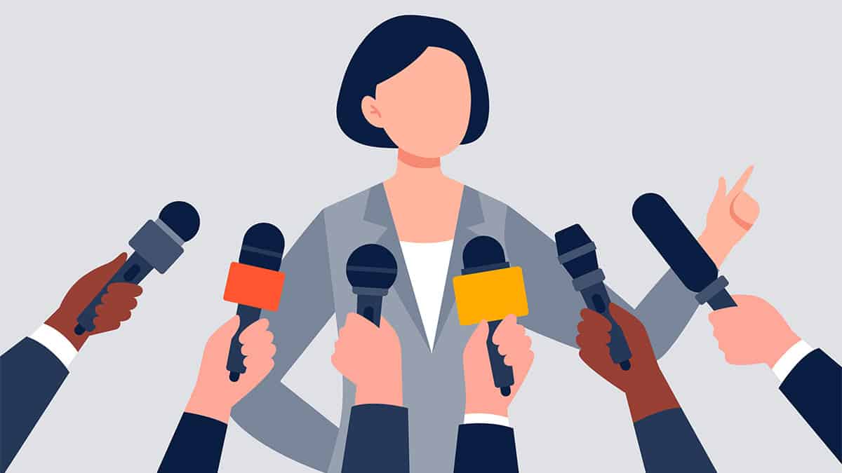 Politician speaking to reporters illustration