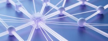 Conceptual image showing glowing semi-transparent boxes linked together in a grid