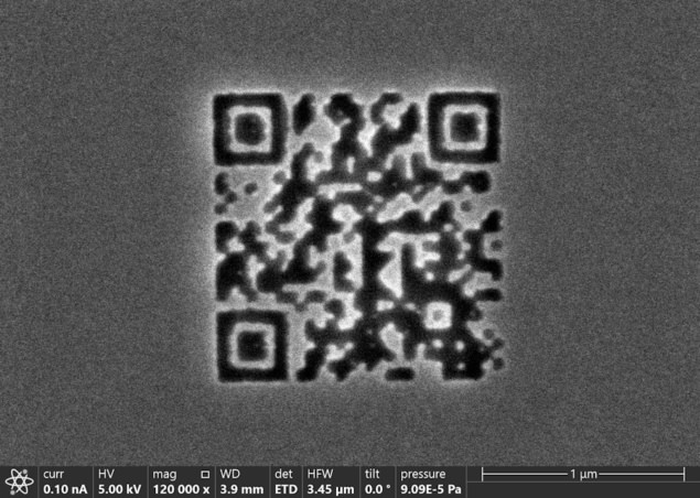 Electron microscope image of QR code
