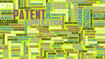 Artwork representing all the steps involved in filing for a new patent