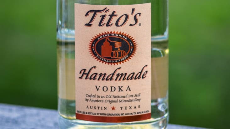 Cropped photograph of a bottle of Tito’s Handmade Vodka