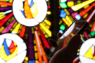 Stained glass window and smartphone