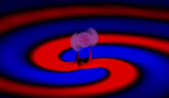 Illustration of a binary black hole system evolving in dark matter