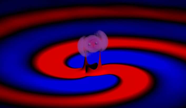 Illustration of a binary black hole system evolving in dark matter