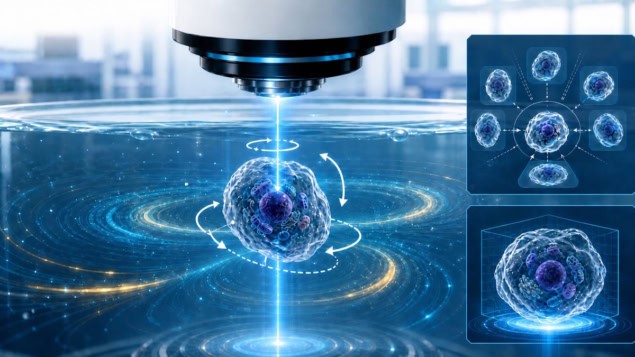 Laser-driven rotation of delicate cell samples