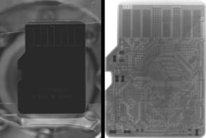 The inside of a memory card viewed in an X-ray image