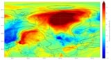 A colour plot (red for hot, blue for cold) of temperature anomalies during the 2020 Siberian heat wave, superimposed over a map of west and central Asia. There's a gigantic deep-red blob over Siberia.