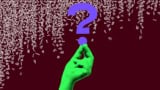 Falling letters of English language with a hand and a question mark
