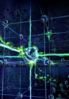 Illustration showing a cubic lattice of electrons glowing with an eerie green light