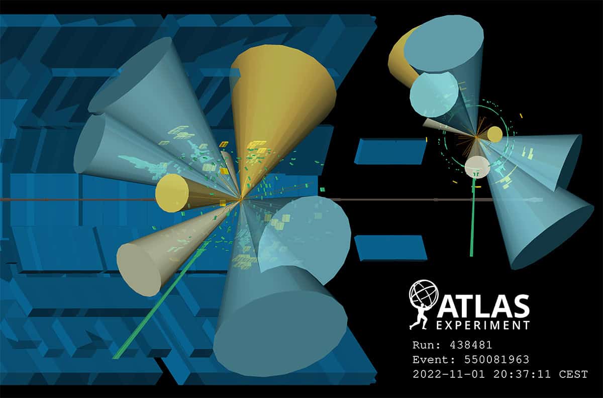 Computer graphic of collision data from the Large Hadron Collider