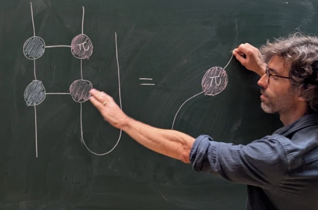 leron borsten teaching quantum physics at a blackboard