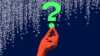 Falling letters of English language with a hand and a question mark