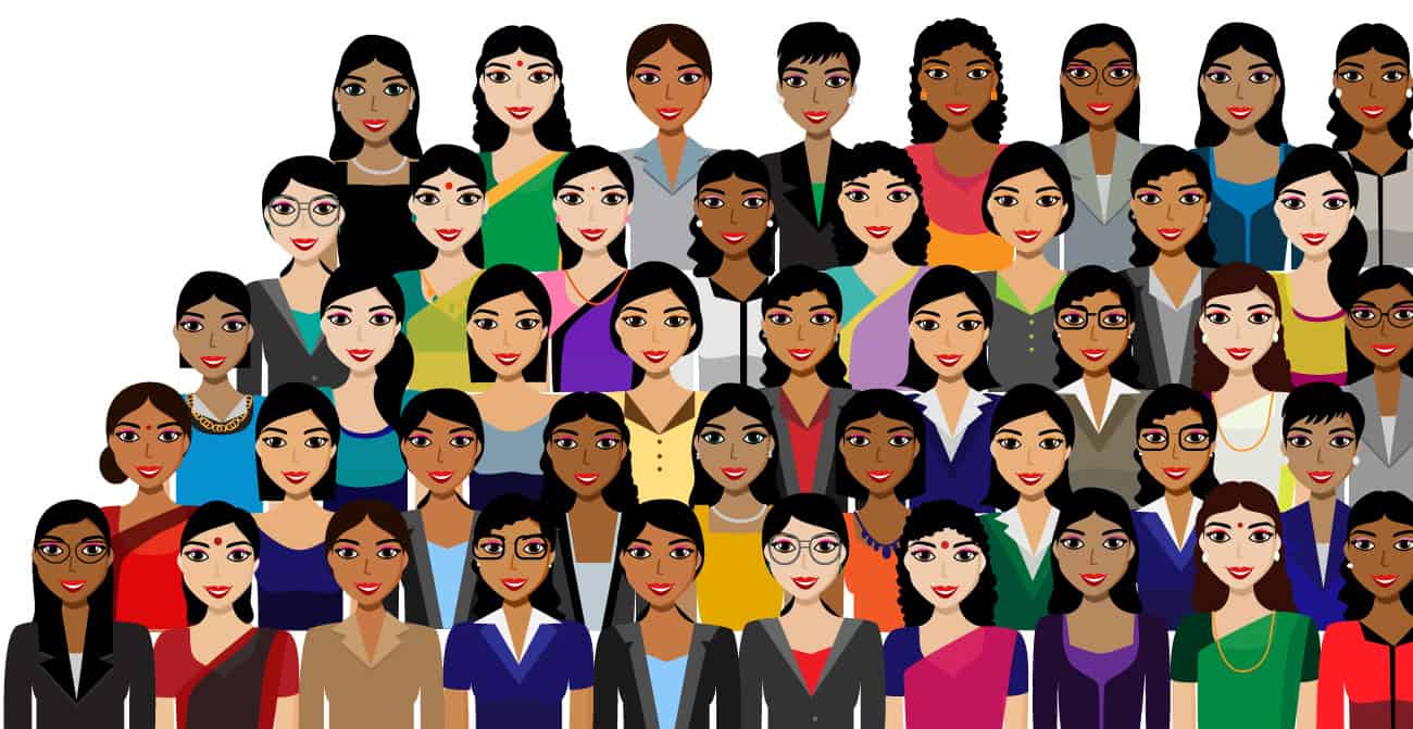 Illustration of a large group of Indian women